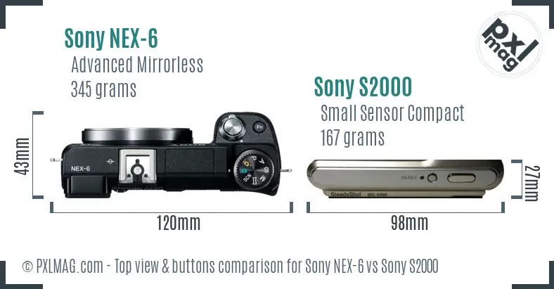 Sony NEX-6 vs Sony S2000 top view buttons comparison