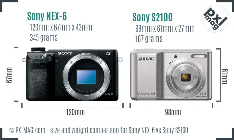 Sony NEX-6 vs Sony S2100 size comparison