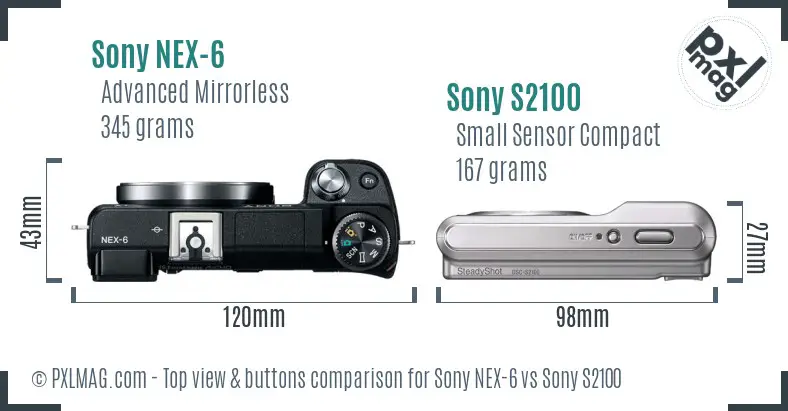 Sony NEX-6 vs Sony S2100 top view buttons comparison