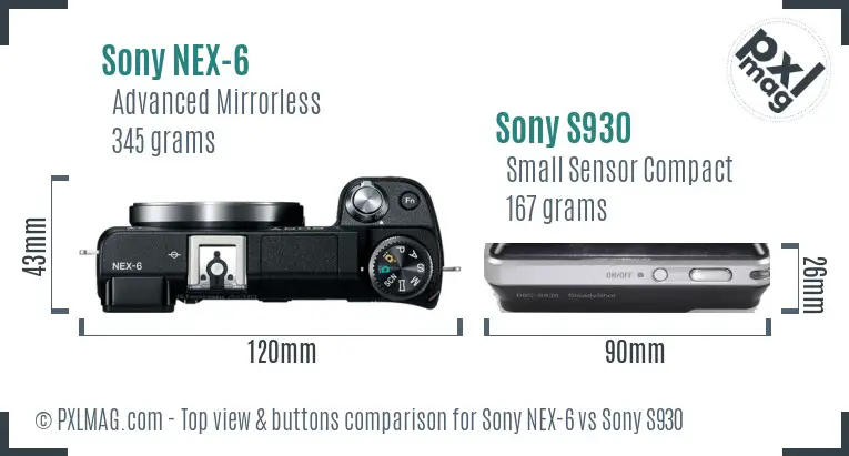 Sony NEX-6 vs Sony S930 top view buttons comparison