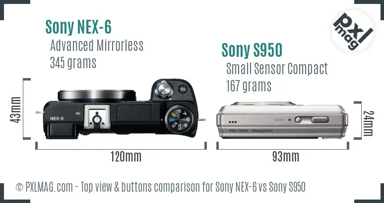 Sony NEX-6 vs Sony S950 top view buttons comparison