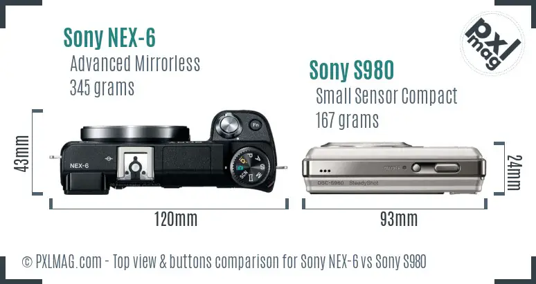 Sony NEX-6 vs Sony S980 top view buttons comparison