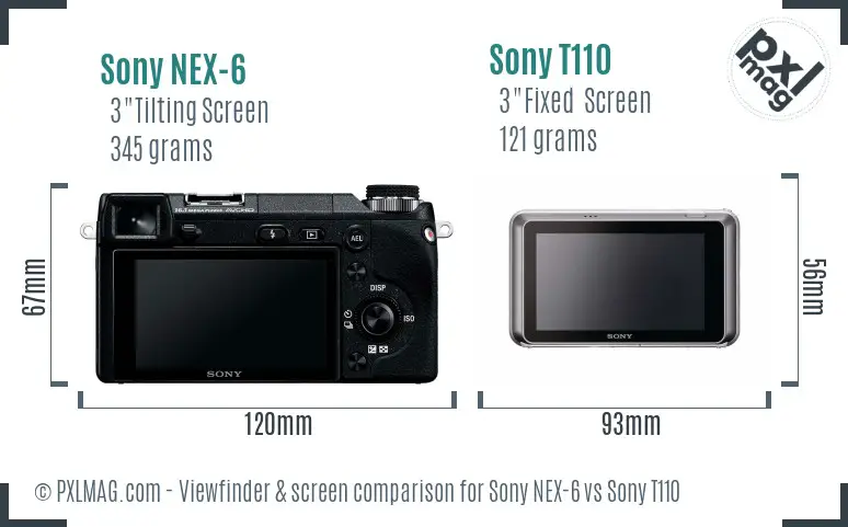 Sony NEX-6 vs Sony T110 Screen and Viewfinder comparison