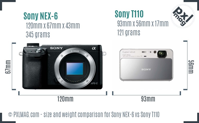 Sony NEX-6 vs Sony T110 size comparison