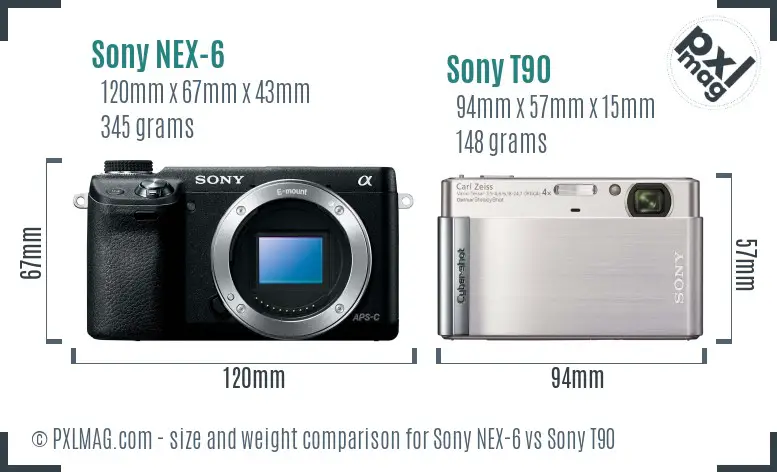 Sony NEX-6 vs Sony T90 size comparison
