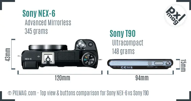 Sony NEX-6 vs Sony T90 top view buttons comparison