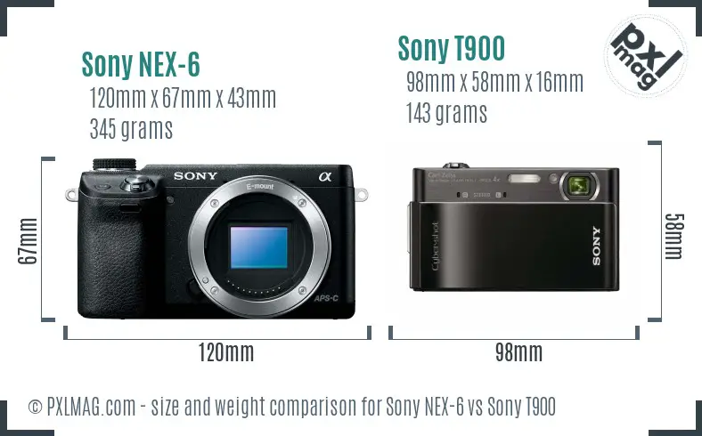 Sony NEX-6 vs Sony T900 size comparison