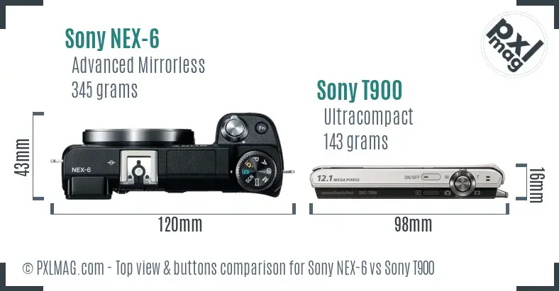Sony NEX-6 vs Sony T900 top view buttons comparison