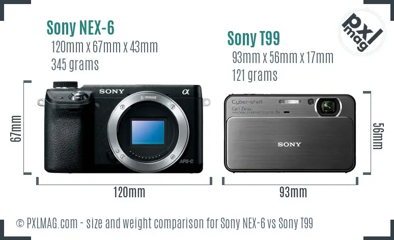Sony NEX-6 vs Sony T99 size comparison