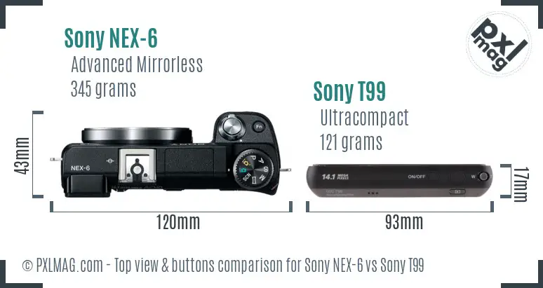 Sony NEX-6 vs Sony T99 top view buttons comparison