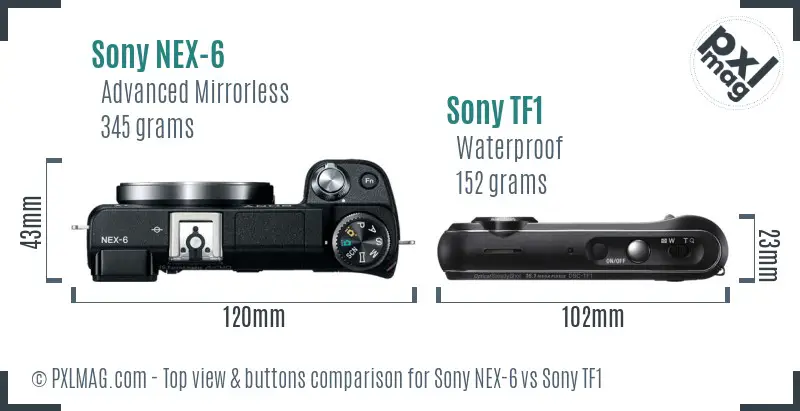 Sony NEX-6 vs Sony TF1 top view buttons comparison