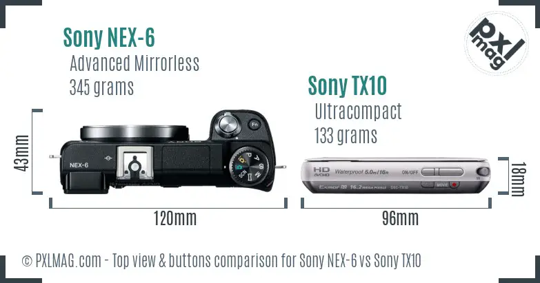 Sony NEX-6 vs Sony TX10 top view buttons comparison