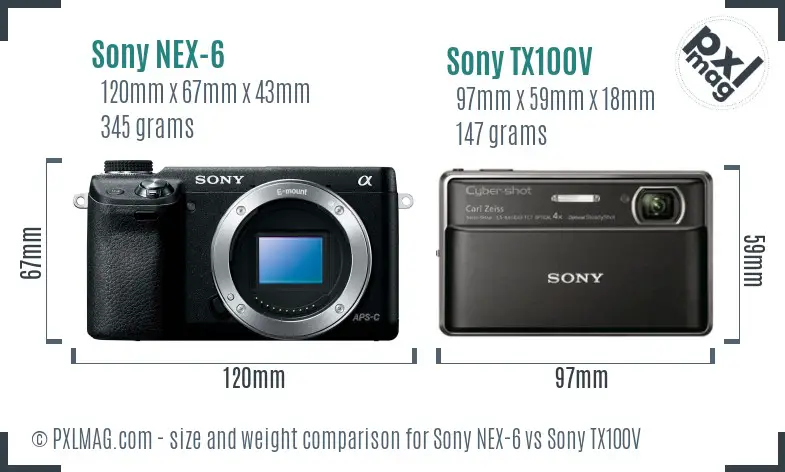 Sony NEX-6 vs Sony TX100V size comparison