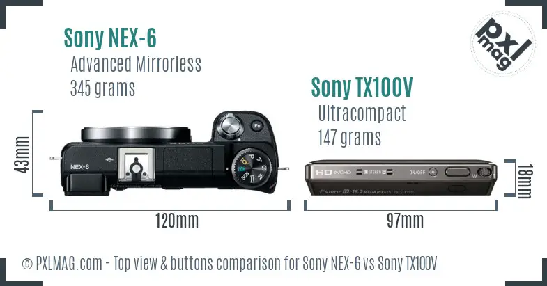 Sony NEX-6 vs Sony TX100V top view buttons comparison