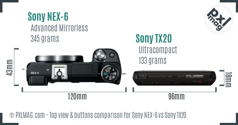 Sony NEX-6 vs Sony TX20 top view buttons comparison