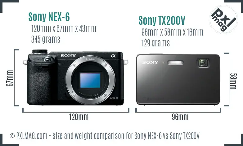 Sony NEX-6 vs Sony TX200V size comparison