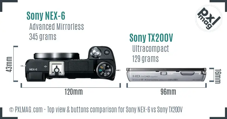 Sony NEX-6 vs Sony TX200V top view buttons comparison
