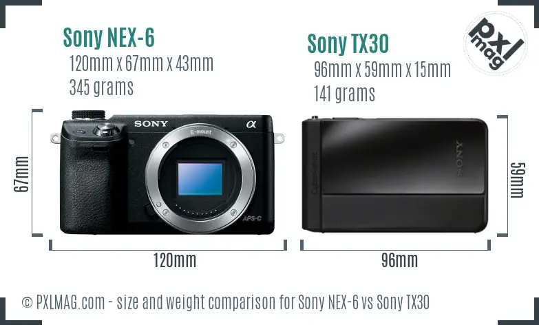 Sony NEX-6 vs Sony TX30 size comparison