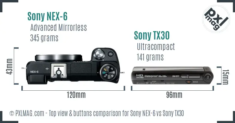Sony NEX-6 vs Sony TX30 top view buttons comparison