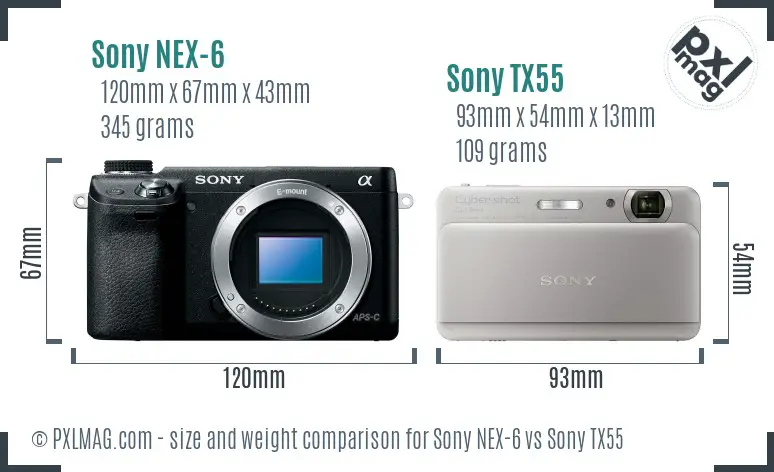 Sony NEX-6 vs Sony TX55 size comparison