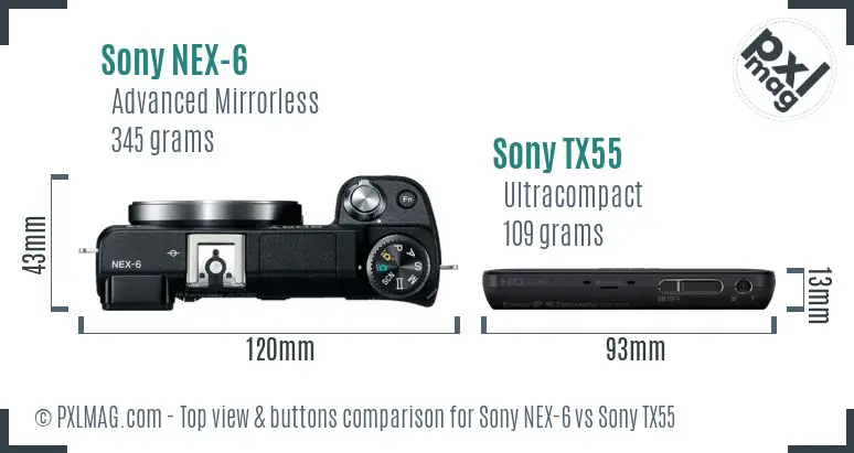 Sony NEX-6 vs Sony TX55 top view buttons comparison