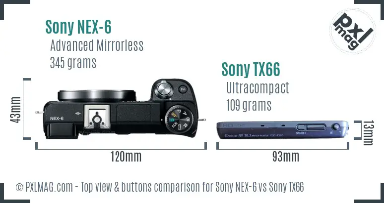 Sony NEX-6 vs Sony TX66 top view buttons comparison