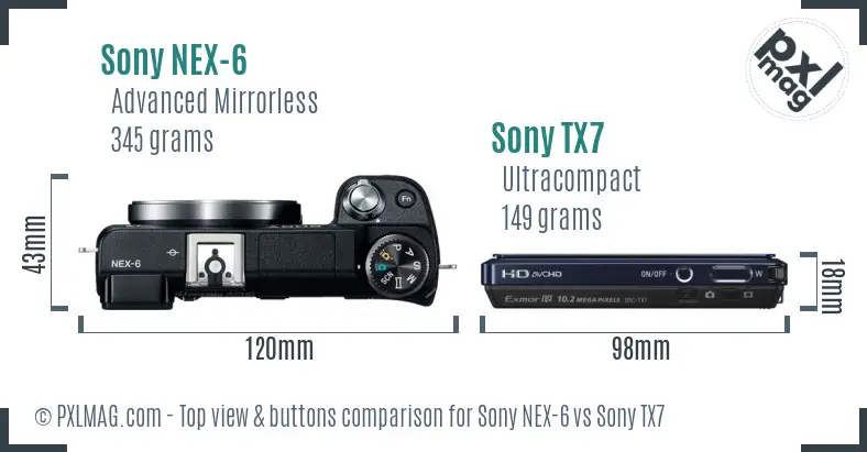 Sony NEX-6 vs Sony TX7 top view buttons comparison