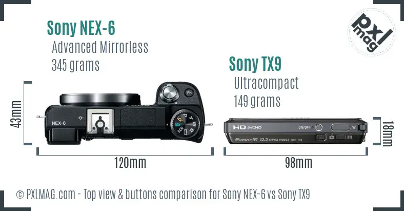 Sony NEX-6 vs Sony TX9 top view buttons comparison