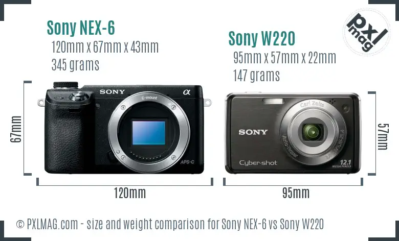 Sony NEX-6 vs Sony W220 size comparison