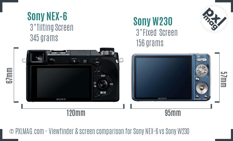 Sony NEX-6 vs Sony W230 Screen and Viewfinder comparison
