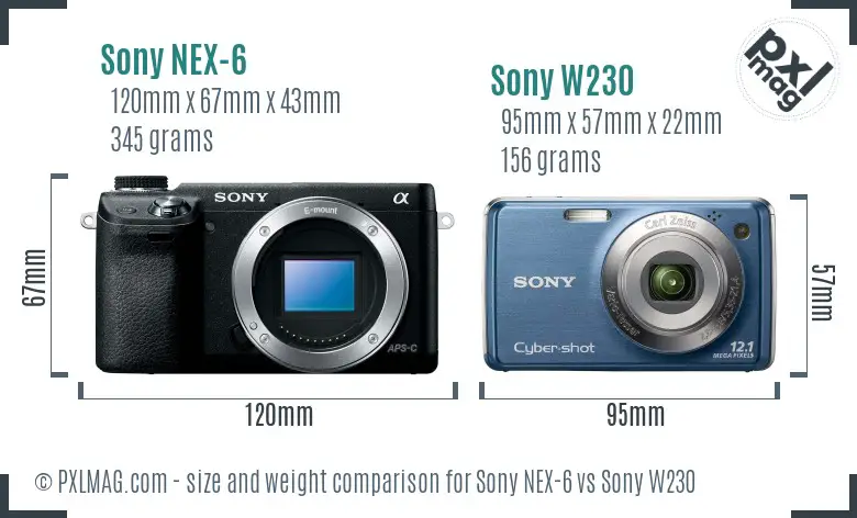 Sony NEX-6 vs Sony W230 size comparison