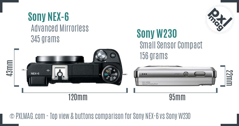Sony NEX-6 vs Sony W230 top view buttons comparison