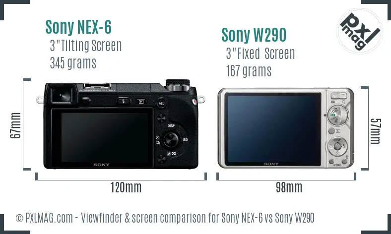 Sony NEX-6 vs Sony W290 Screen and Viewfinder comparison
