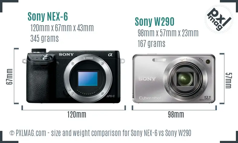 Sony NEX-6 vs Sony W290 size comparison