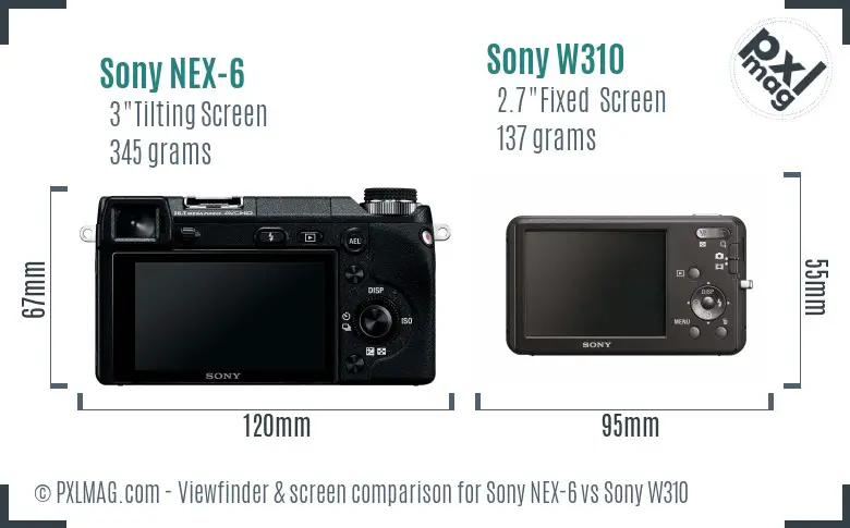 Sony NEX-6 vs Sony W310 Screen and Viewfinder comparison