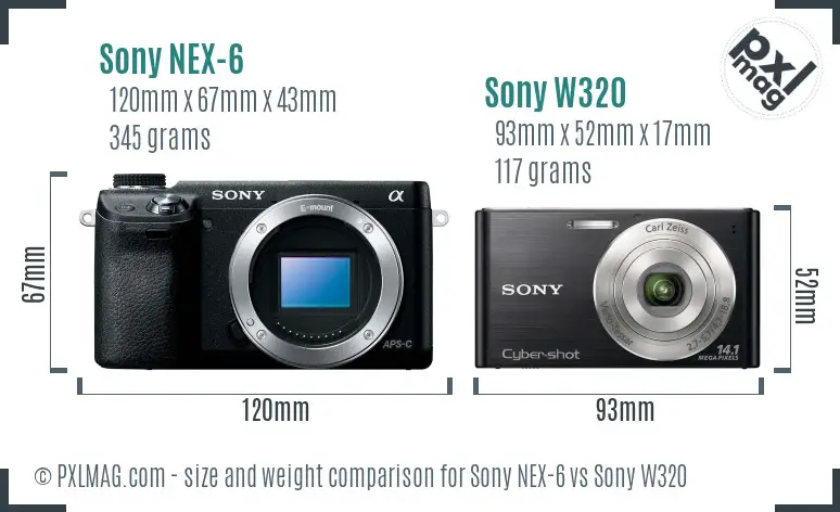 Sony NEX-6 vs Sony W320 size comparison