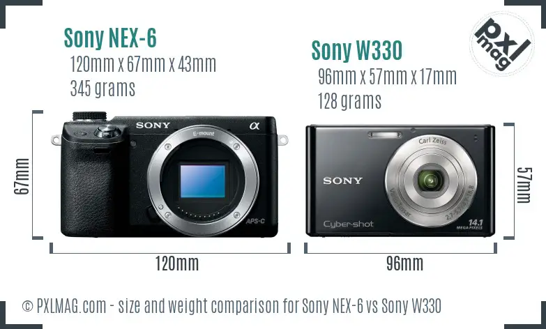 Sony NEX-6 vs Sony W330 size comparison