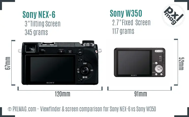 Sony NEX-6 vs Sony W350 Screen and Viewfinder comparison