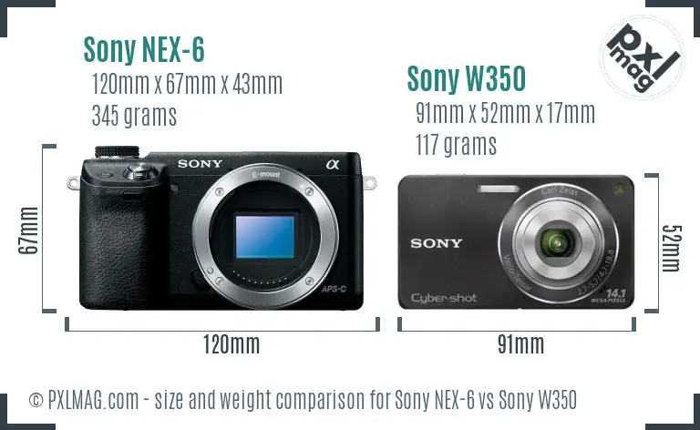 Sony NEX-6 vs Sony W350 size comparison