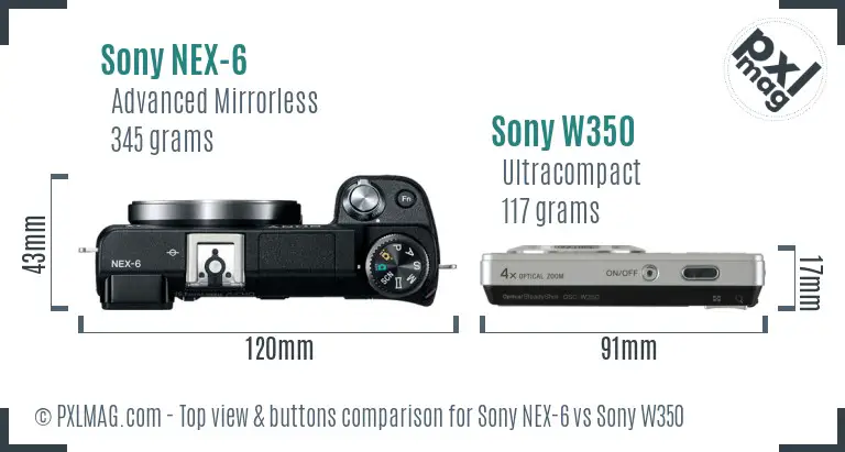 Sony NEX-6 vs Sony W350 top view buttons comparison