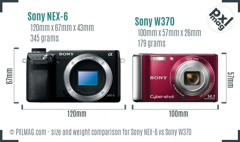Sony NEX-6 vs Sony W370 size comparison
