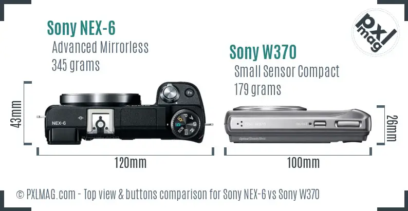 Sony NEX-6 vs Sony W370 top view buttons comparison