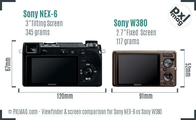 Sony NEX-6 vs Sony W380 Screen and Viewfinder comparison