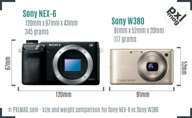 Sony NEX-6 vs Sony W380 size comparison