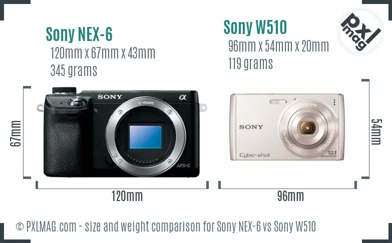 Sony NEX-6 vs Sony W510 size comparison