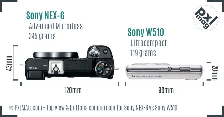 Sony NEX-6 vs Sony W510 top view buttons comparison