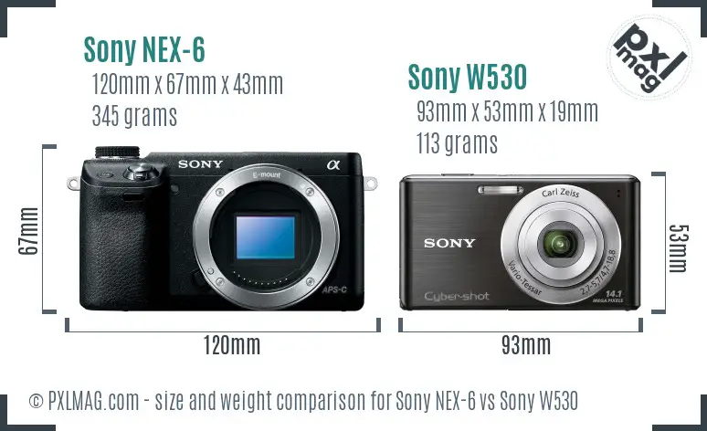 Sony NEX-6 vs Sony W530 size comparison