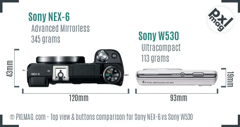 Sony NEX-6 vs Sony W530 top view buttons comparison