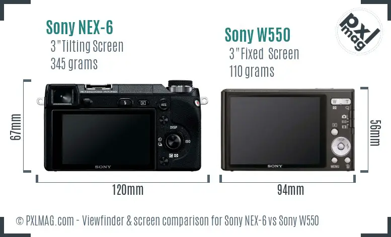 Sony NEX-6 vs Sony W550 Screen and Viewfinder comparison