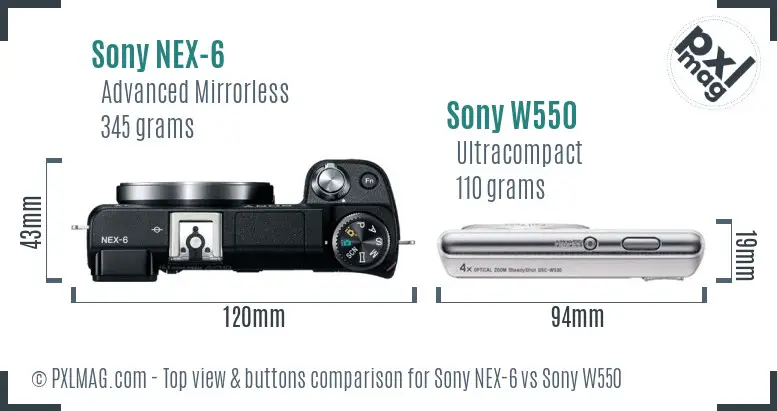 Sony NEX-6 vs Sony W550 top view buttons comparison